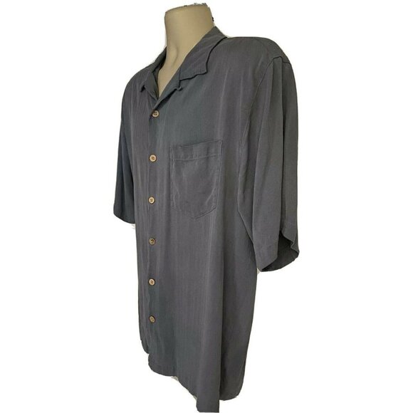 Montego Blue Silk Embroidered Button Up Camp Shirt Large Pocket Island Paradise - Picture 5 of 10